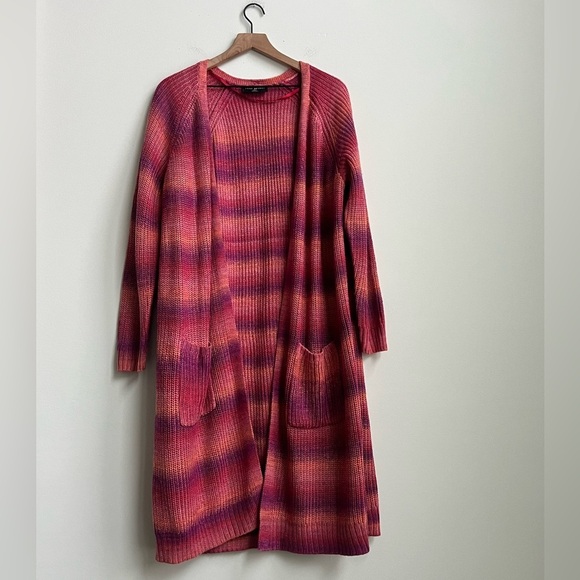 Lane Bryant Classic Open-Front Spacedye Cardigan Pink Bloom longline Rainbow - Picture 5 of 13